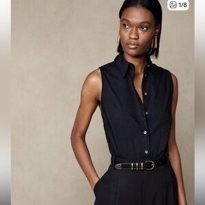 NWT Banana Republic Black Sleeveless Button-Up Top
Sz 8 Petite
